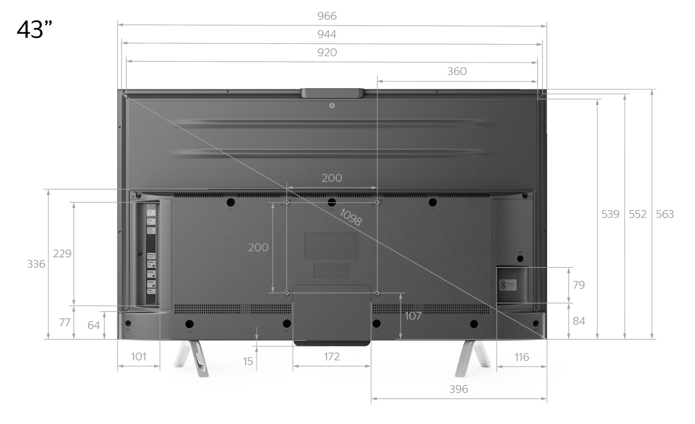 Подробные габариты ТВ-станции 43”