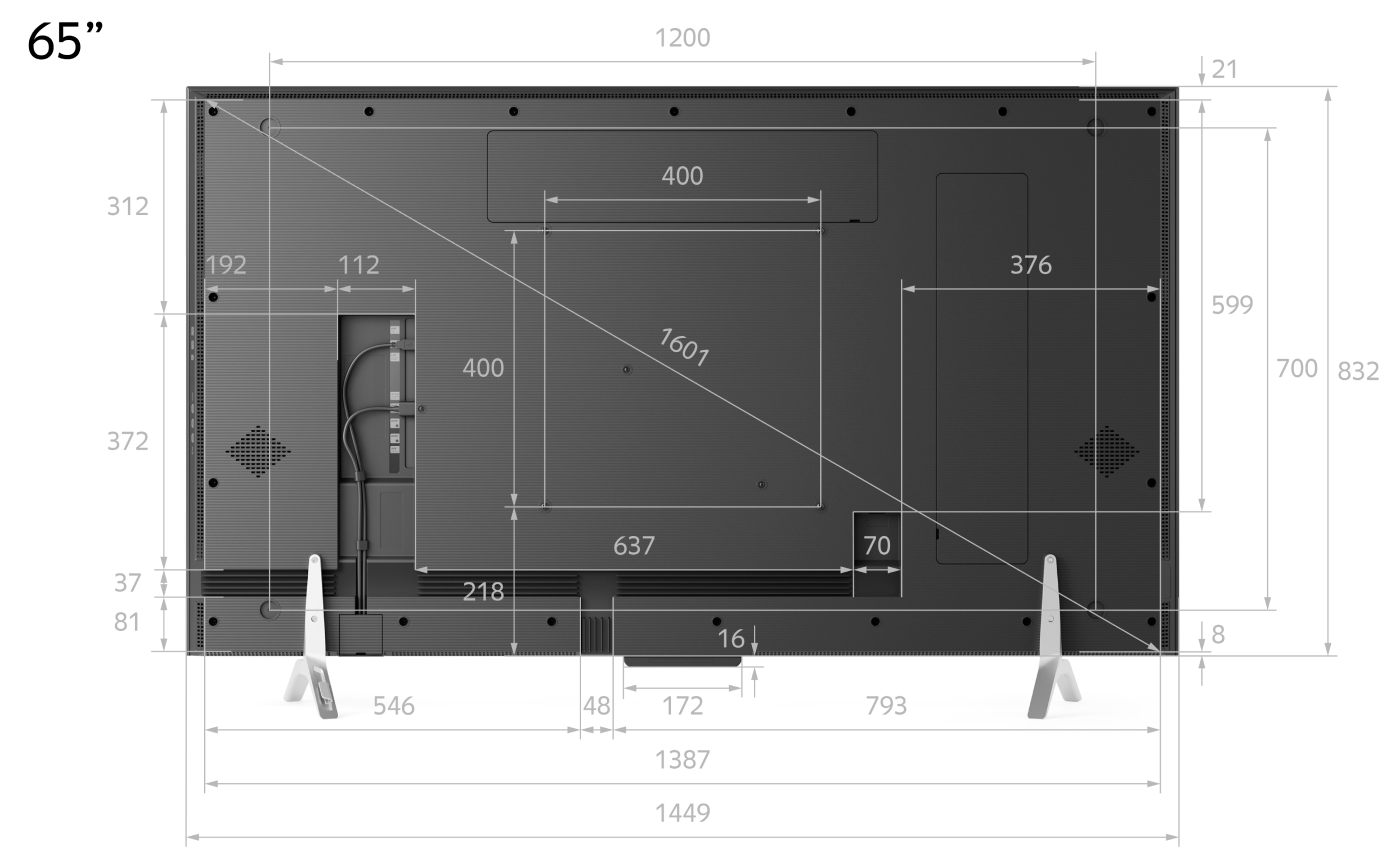 Подробные габариты ТВ-станции Про 65”